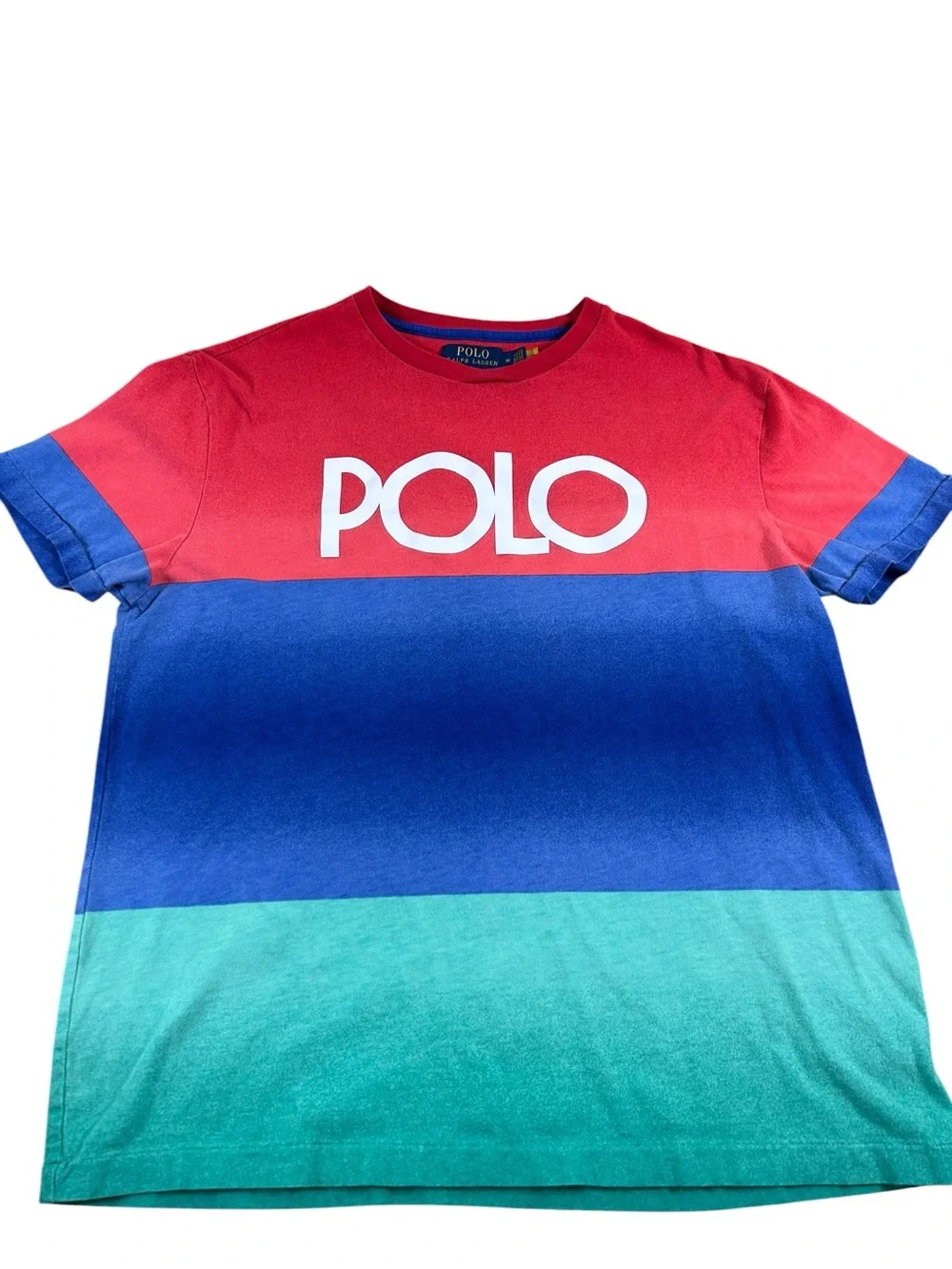 POLO RALPH LAUREN Ombré Logo T Shirt Red Blue Green Men’s M Classic Fit Retro